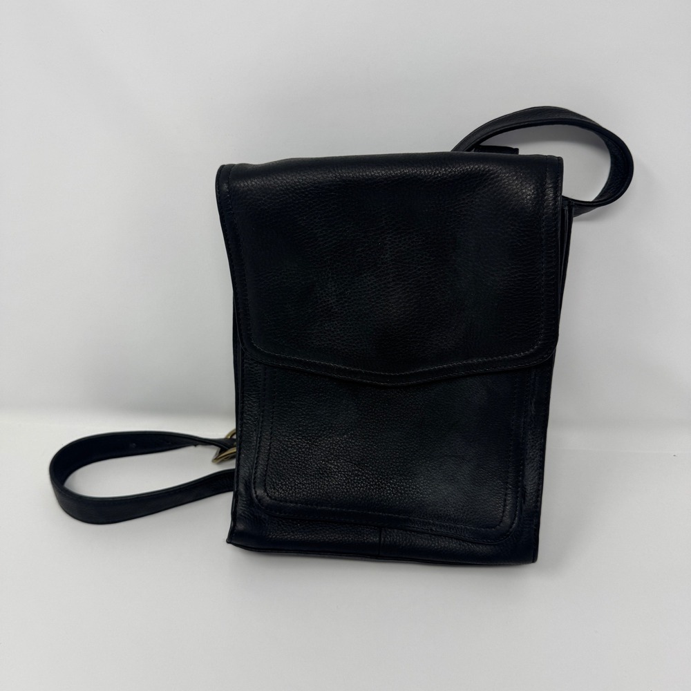 Fossil 1954 Black Pebbled Leather Crossbody Flap Bag Organizer 75082 Brass Key